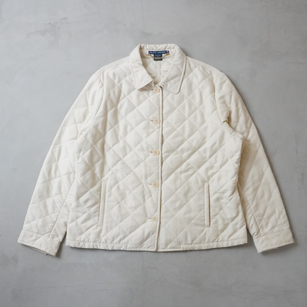 Ralph Lauren Quilted Jacket XL Womens Cream Diamond Stitch Gold Chain Trim Coat - Picture 1 of 9